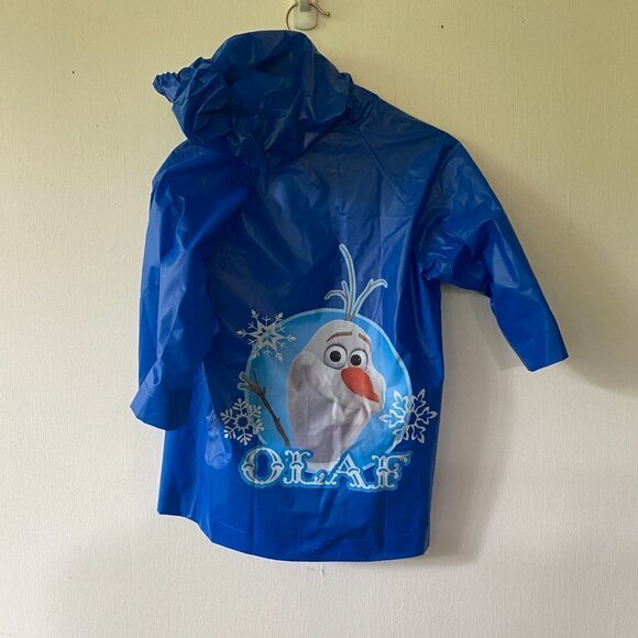 Disney Frozen Olaf Rain Coat Blue Kid's Small Hooded Snap Front Rain Jacket - Picture 2 of 2